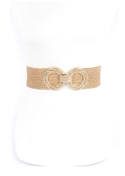 Metallic Faux Straw Elastic Belt