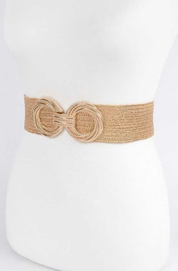 Metallic Faux Straw Elastic Belt
