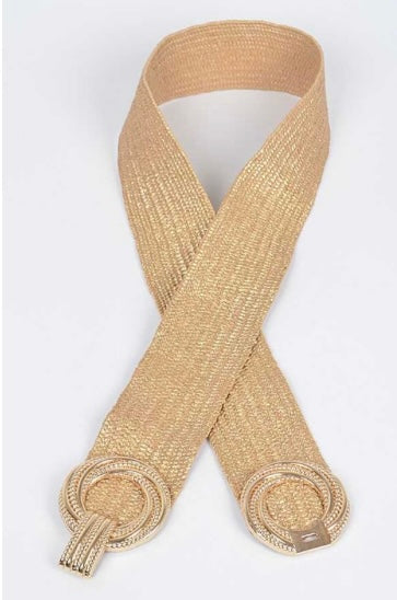 Metallic Faux Straw Elastic Belt