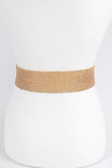 Metallic Faux Straw Elastic Belt