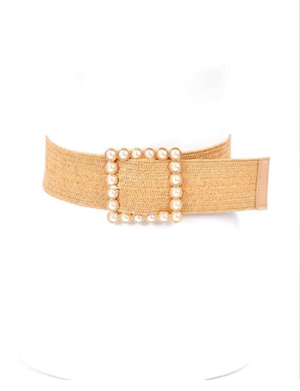 Pearl Buckle Straw Belt
