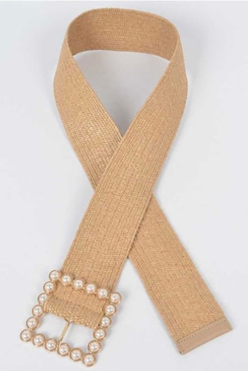 Pearl Buckle Straw Belt