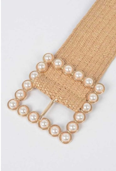 Pearl Buckle Straw Belt