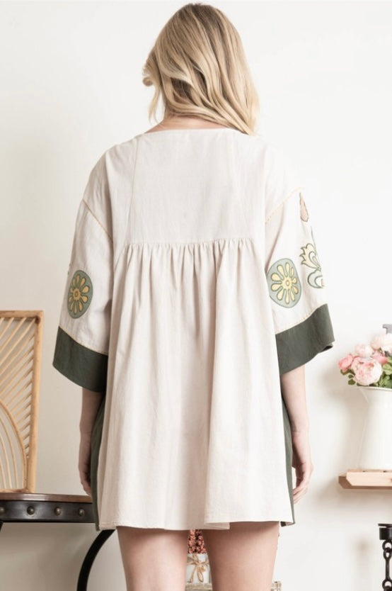 EMBROIDERY FLOWER WOVEN MINI DRESS WITH POCKETS